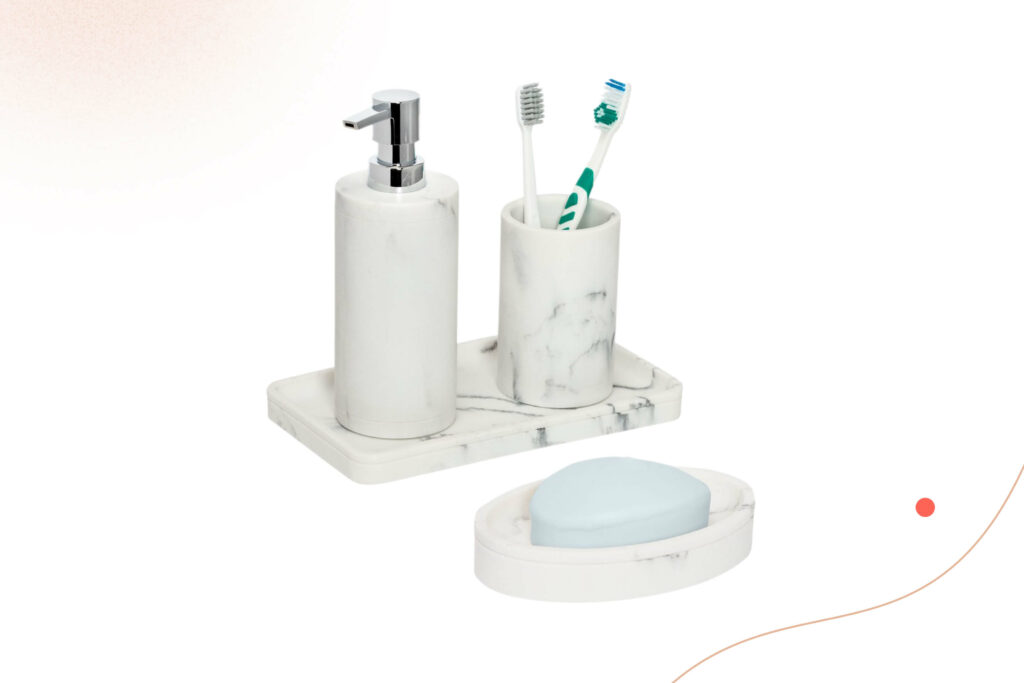 Honey-Can-Do Four-Piece Marble Bath Accessory Set