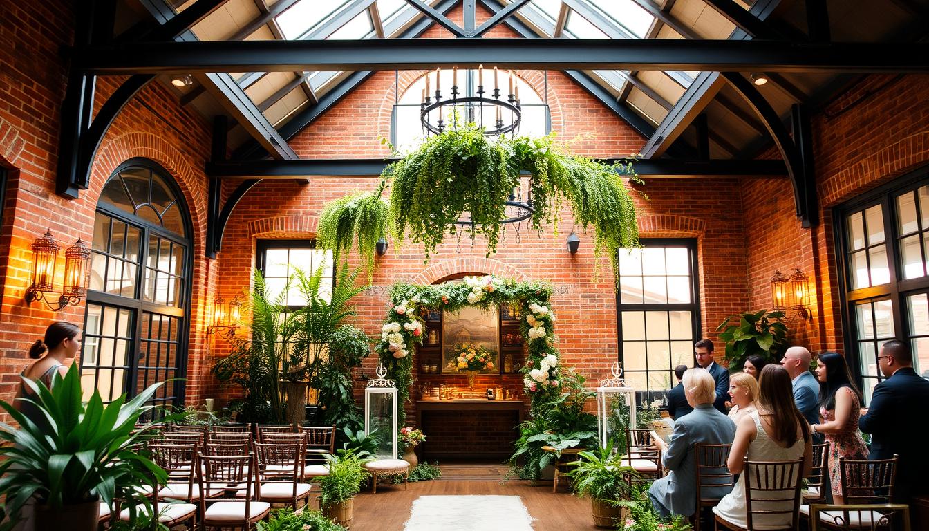 A charming and affordable wedding venue in New York City, nestled in a quaint historic district. The exterior features a beautiful brick facade and wrought-iron accents, creating an elegant and timeless ambiance. The spacious interior boasts high ceilings, exposed beams, and warm lighting, setting the stage for an intimate and memorable ceremony. Lush greenery and cascading floral arrangements adorn the ceremony area, evoking a romantic, garden-like atmosphere. Guests mingle in the cozy lounge, sipping on locally-sourced beverages and savoring delectable hors d'oeuvres. Soft, natural light filters through large windows, lending a serene and inviting atmosphere to the entire venue. This affordable NYC wedding oasis offers a perfect blend of sophistication, charm, and value for couples seeking the perfect setting to exchange their vows. A charming and affordable wedding venue in New York City, nestled in a quaint historic district. The exterior features a beautiful brick facade and wrought-iron accents, creating an elegant and timeless ambiance. The spacious interior boasts high ceilings, exposed beams, and warm lighting, setting the stage for an intimate and memorable ceremony. Lush greenery and cascading floral arrangements adorn the ceremony area, evoking a romantic, garden-like atmosphere. Guests mingle in the cozy lounge, sipping on locally-sourced beverages and savoring delectable hors d'oeuvres. Soft, natural light filters through large windows, lending a serene and inviting atmosphere to the entire venue. This affordable NYC wedding oasis offers a perfect blend of sophistication, charm, and value for couples seeking the perfect setting to exchange their vows.