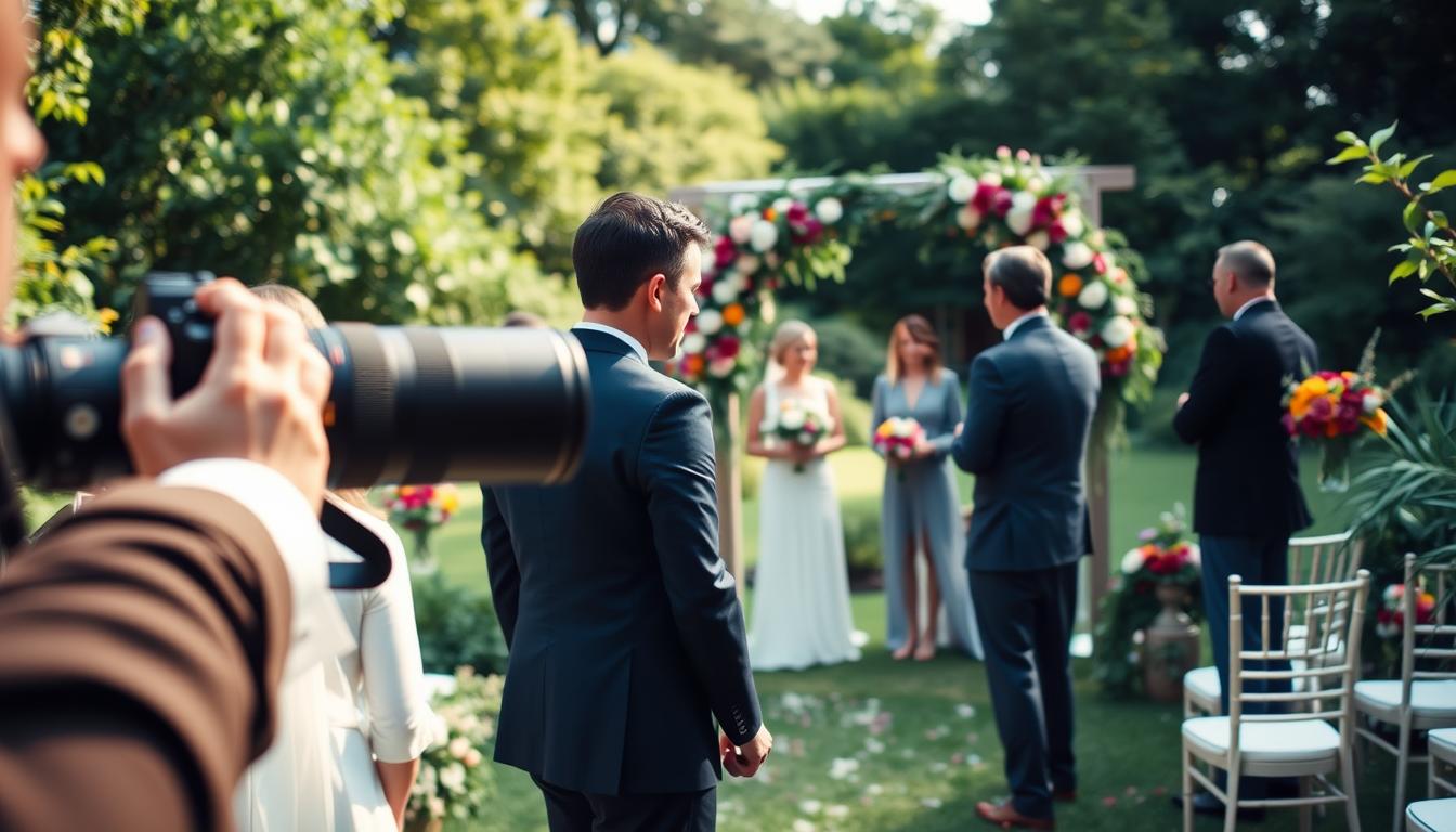 A serene outdoor wedding in a lush Rhode Island garden, with a team of talented vendors capturing the special day. In the foreground, a photographer with a long lens frames the newlyweds in a warm, natural light. In the middle ground, a videographer films the ceremony with a cinematic flair. In the background, a floral designer's vibrant bouquets adorn the ceremony space, creating a romantic, atmospheric setting. The overall mood is one of joy, elegance, and timeless beauty, reflecting the care and expertise of the vendors. A serene outdoor wedding in a lush Rhode Island garden, with a team of talented vendors capturing the special day. In the foreground, a photographer with a long lens frames the newlyweds in a warm, natural light. In the middle ground, a videographer films the ceremony with a cinematic flair. In the background, a floral designer's vibrant bouquets adorn the ceremony space, creating a romantic, atmospheric setting. The overall mood is one of joy, elegance, and timeless beauty, reflecting the care and expertise of the vendors.