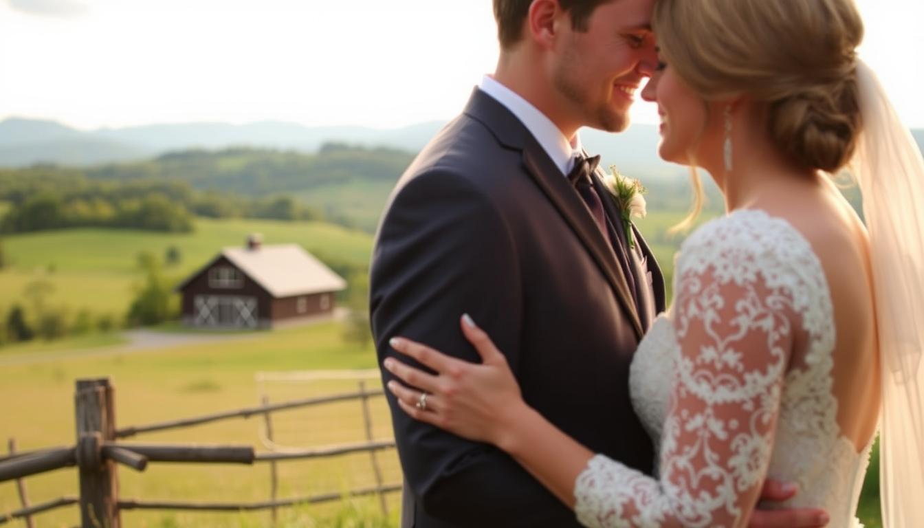 Elegant Vermont wedding photography scene, captured with a soft, natural lighting. In the foreground, a couple sharing a tender moment, their attire reflecting the rustic charm of the countryside. In the middle ground, a picturesque New England landscape unfolds, with rolling hills, lush greenery, and a quaint wooden barn as the backdrop. The overall atmosphere is warm, romantic, and timeless, evoking the essence of a Vermont wedding celebration. Elegant Vermont wedding photography scene, captured with a soft, natural lighting. In the foreground, a couple sharing a tender moment, their attire reflecting the rustic charm of the countryside. In the middle ground, a picturesque New England landscape unfolds, with rolling hills, lush greenery, and a quaint wooden barn as the backdrop. The overall atmosphere is warm, romantic, and timeless, evoking the essence of a Vermont wedding celebration.