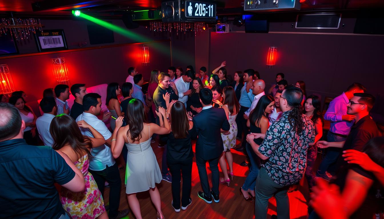 Vibrant and lively party scene, with guests engaged in various forms of music and dance. In the foreground, a group of people dancing energetically to the beat of an upbeat, rhythmic track played by a live band on stage. The middle ground features a mix of couples and groups swaying, twirling, and tapping their feet to the captivating melodies. In the background, a dimly lit lounge area with plush seating invites guests to relax and enjoy the music. Warm, colorful lighting creates an inviting, festive atmosphere, while the camera angle captures the energy and excitement of the event. Vibrant and lively party scene, with guests engaged in various forms of music and dance. In the foreground, a group of people dancing energetically to the beat of an upbeat, rhythmic track played by a live band on stage. The middle ground features a mix of couples and groups swaying, twirling, and tapping their feet to the captivating melodies. In the background, a dimly lit lounge area with plush seating invites guests to relax and enjoy the music. Warm, colorful lighting creates an inviting, festive atmosphere, while the camera angle captures the energy and excitement of the event.
