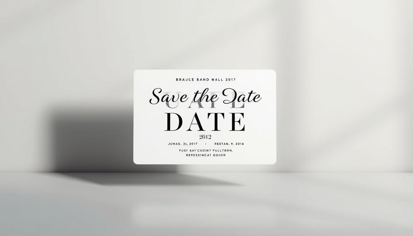 A digital save the date card hovers above a sleek, minimalist background. The card's design features a bold, modern typography showcasing the couple's names in a balanced, harmonious arrangement. Soft lighting illuminates the card, casting subtle shadows that add depth and dimensionality. The overall aesthetic conveys a sense of elegance and sophistication, perfectly suited for the digital save the date announcement. The composition emphasizes the visual balance and hierarchy of the names, inviting the viewer to consider the thoughtful placement of the couple's identities. A digital save the date card hovers above a sleek, minimalist background. The card's design features a bold, modern typography showcasing the couple's names in a balanced, harmonious arrangement. Soft lighting illuminates the card, casting subtle shadows that add depth and dimensionality. The overall aesthetic conveys a sense of elegance and sophistication, perfectly suited for the digital save the date announcement. The composition emphasizes the visual balance and hierarchy of the names, inviting the viewer to consider the thoughtful placement of the couple's identities.