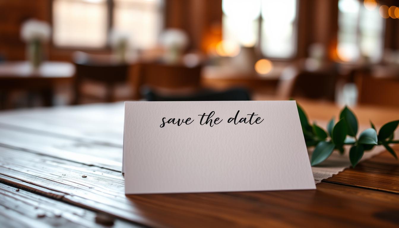 A save the date response request card resting on a rustic wooden table, illuminated by soft, warm lighting. The card is simple yet elegant, with clean lines and a minimalist design. The background is slightly blurred, creating a sense of focus on the card. The overall mood is one of anticipation and attention to detail, reflecting the importance of the RSVP process. The scene conveys a sense of thoughtfulness and care, with the card positioned to draw the viewer's eye and highlight its significance. A save the date response request card resting on a rustic wooden table, illuminated by soft, warm lighting. The card is simple yet elegant, with clean lines and a minimalist design. The background is slightly blurred, creating a sense of focus on the card. The overall mood is one of anticipation and attention to detail, reflecting the importance of the RSVP process. The scene conveys a sense of thoughtfulness and care, with the card positioned to draw the viewer's eye and highlight its significance.