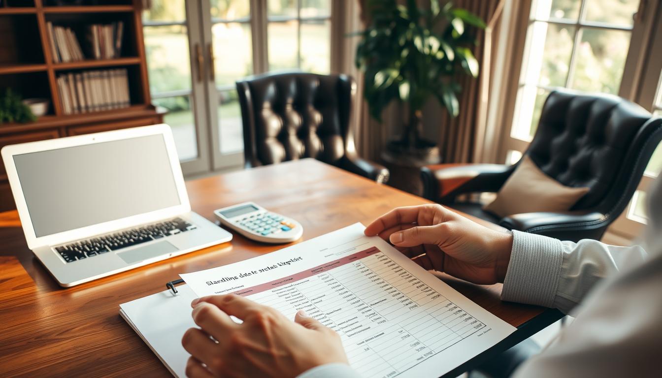 A well-appointed home office, with a wooden desk, a comfortable leather chair, and a large window overlooking a lush garden. On the desk, a stack of wedding planning documents, a laptop, and a calculator. The lighting is soft and warm, creating a contemplative atmosphere. In the foreground, a couple's hands are visible, examining a spreadsheet detailing their save the date budget and considerations. The overall scene conveys a sense of thoughtful decision-making and careful financial planning for an important milestone. A well-appointed home office, with a wooden desk, a comfortable leather chair, and a large window overlooking a lush garden. On the desk, a stack of wedding planning documents, a laptop, and a calculator. The lighting is soft and warm, creating a contemplative atmosphere. In the foreground, a couple's hands are visible, examining a spreadsheet detailing their save the date budget and considerations. The overall scene conveys a sense of thoughtful decision-making and careful financial planning for an important milestone.
