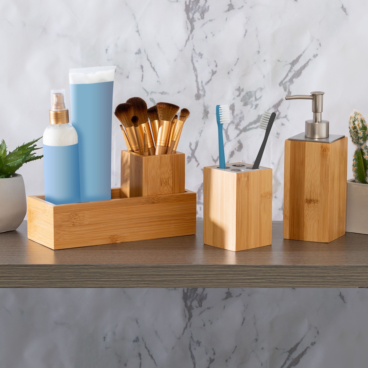 Honey-Can Do Natural Bamboo Bathroom Set